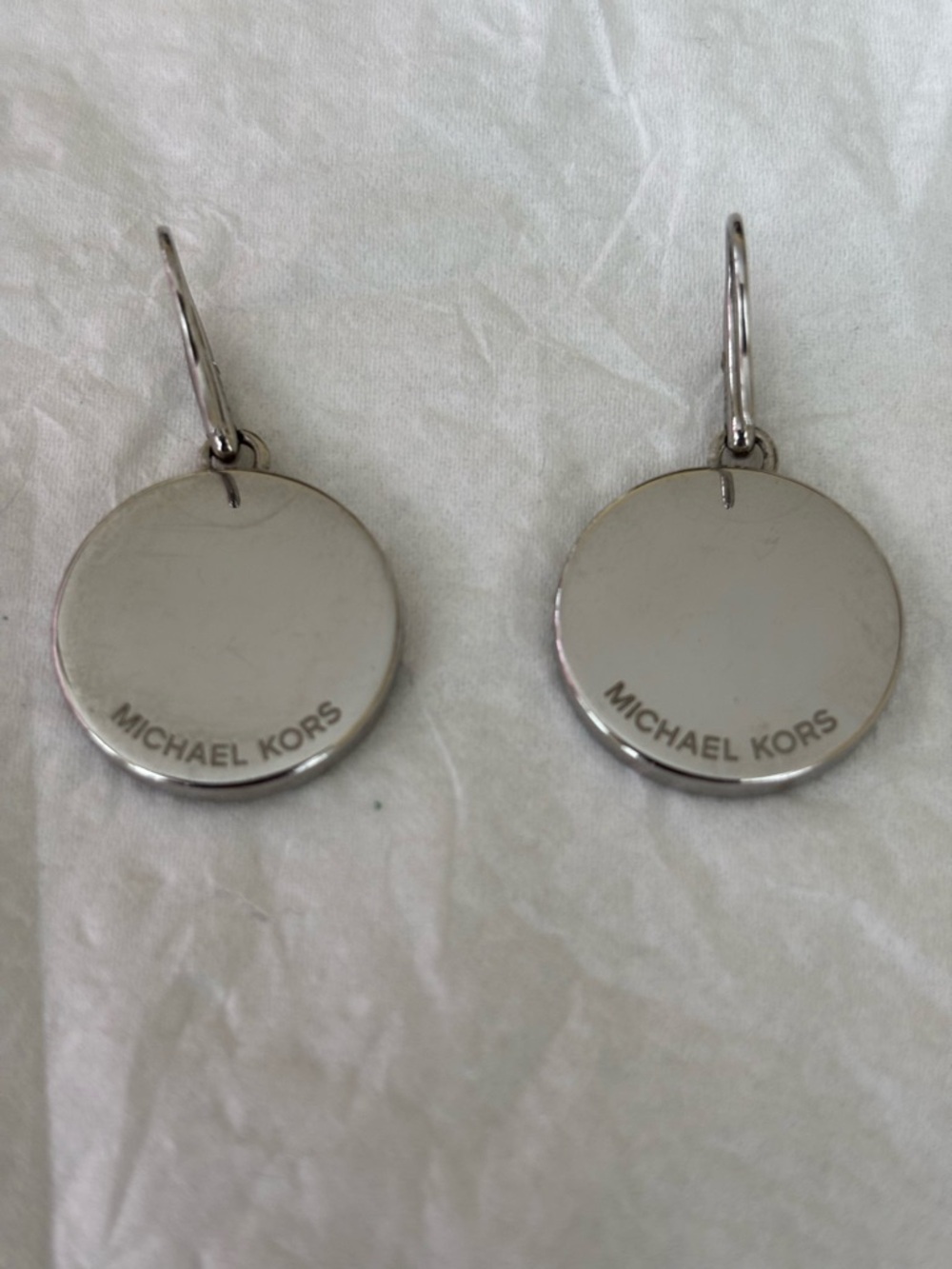 Michael Kors Silver-Tone MK Logo Drop Earrings with Mother-of-Pearl Pave Crystal - Picture 4 of 5